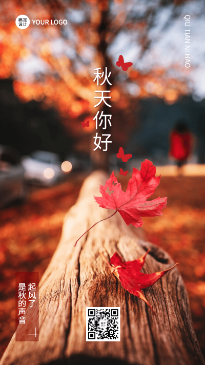实景落叶枫叶秋季问候秋天你好