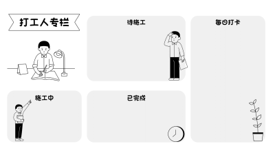 手绘可爱打工人电脑桌面分区壁纸