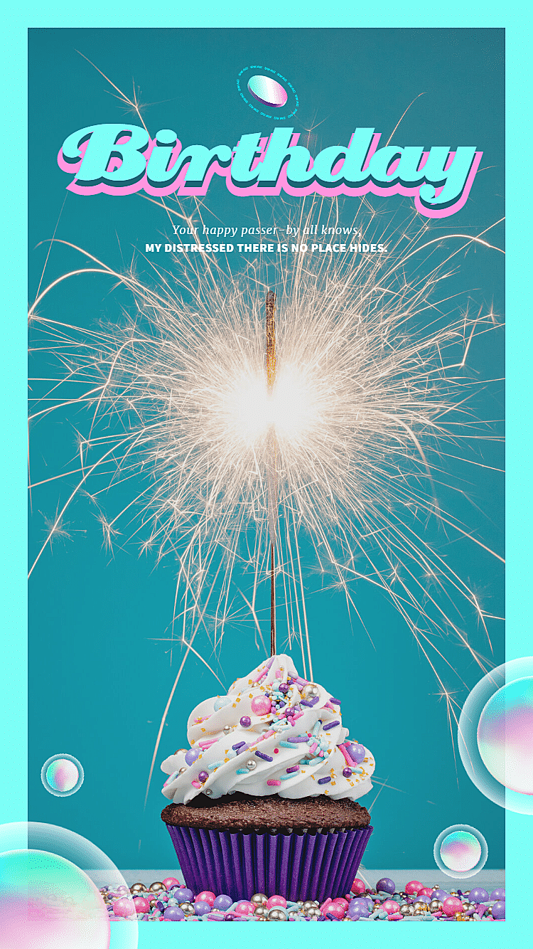 蒸汽波泡泡文字生日祝福plog