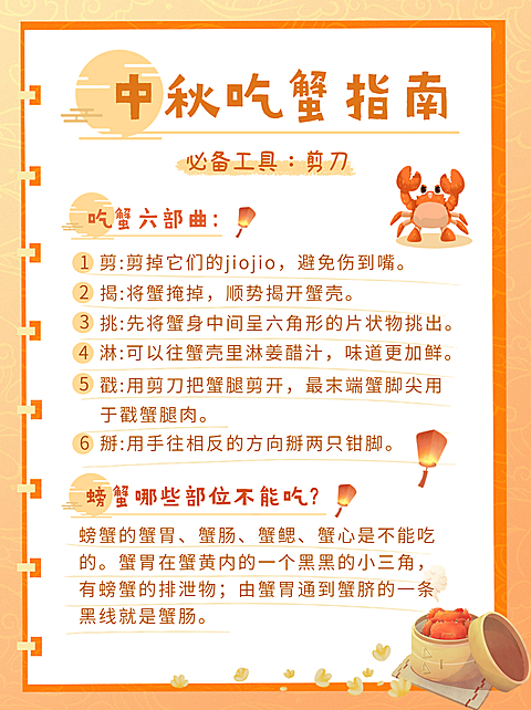 中秋节美食攻略指南卡通小红书配图