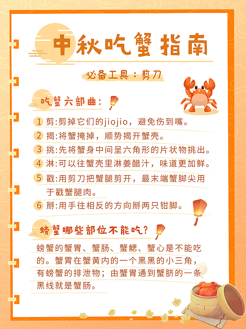 中秋节美食攻略指南卡通小红书配图