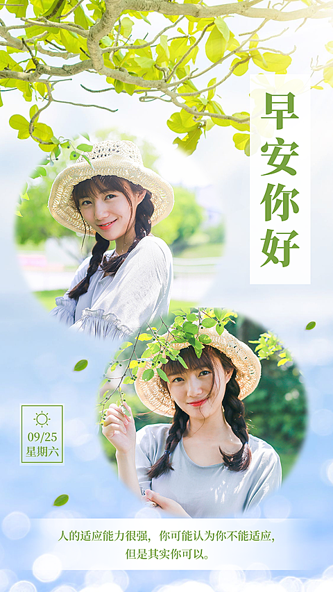 清新树叶光斑早安你好晒照