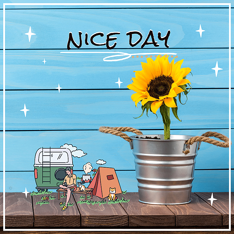 创意晒照手绘卡通实景结合向日葵