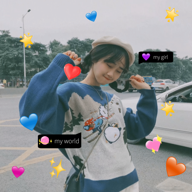 简约emoji少女爱心英文晒照预览效果