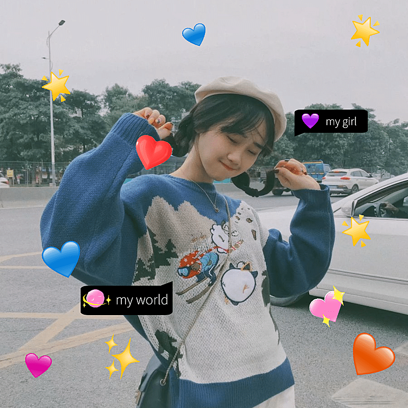 简约emoji少女爱心英文晒照