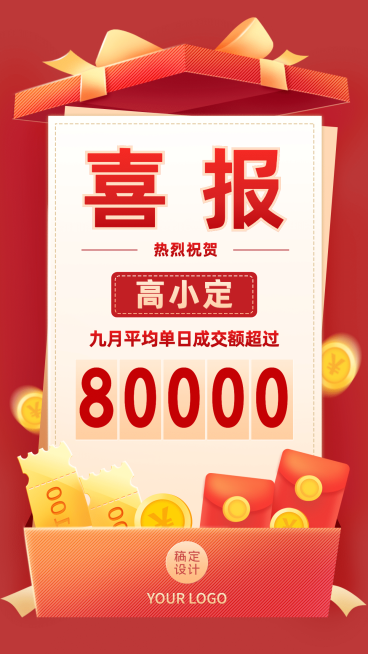 喜庆礼物盒红包元宝微商团队喜报预览效果