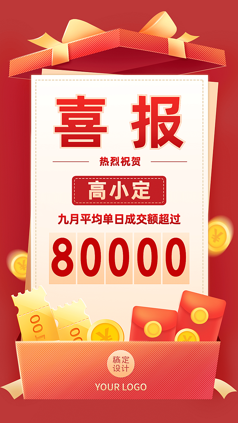 喜庆礼物盒红包元宝微商团队喜报