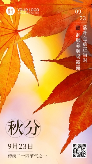 秋分节气清新实景枫叶手机海报