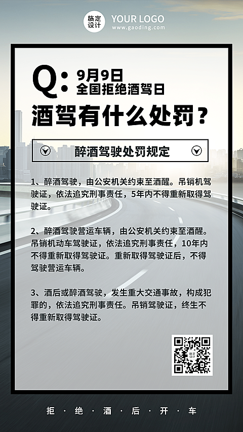 全国拒绝酒驾日知识科普实景手机海报