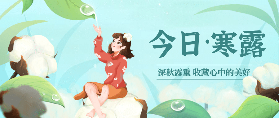 寒露节气祝福问候棉花手绘首图预览效果
