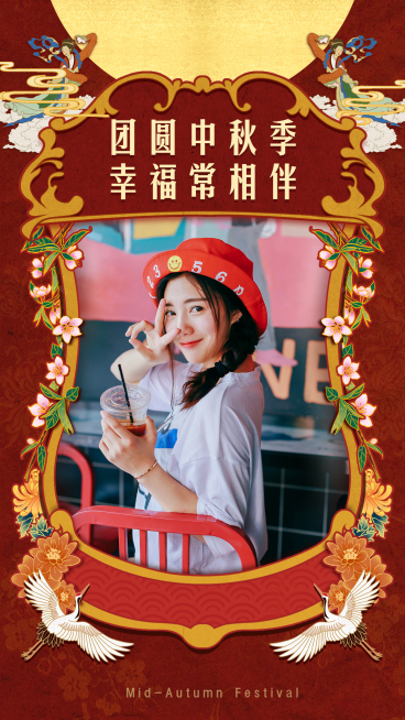 中秋祝福晒照插画复古预览效果