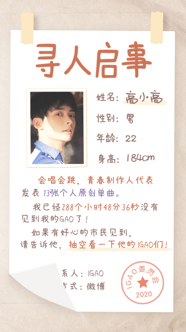 创意寻人启事饭圈应援明星手机海报预览效果