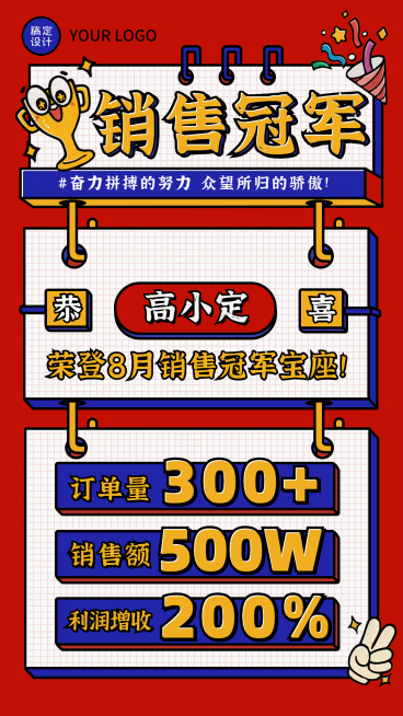 微商团队喜报销售冠军创意手绘预览效果