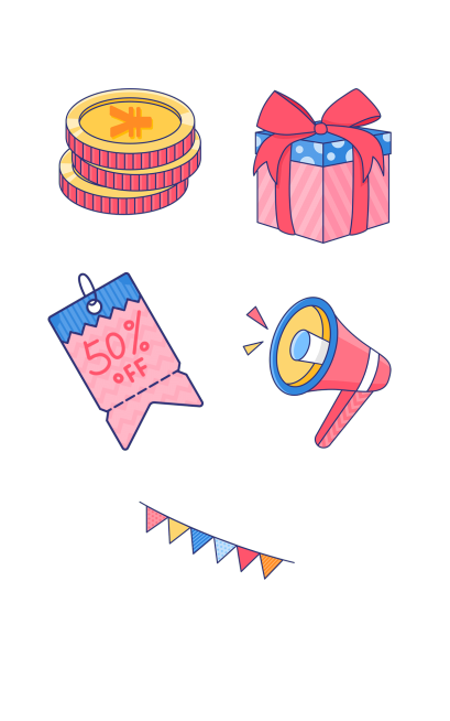 手绘电商优惠元素组合海报预览效果