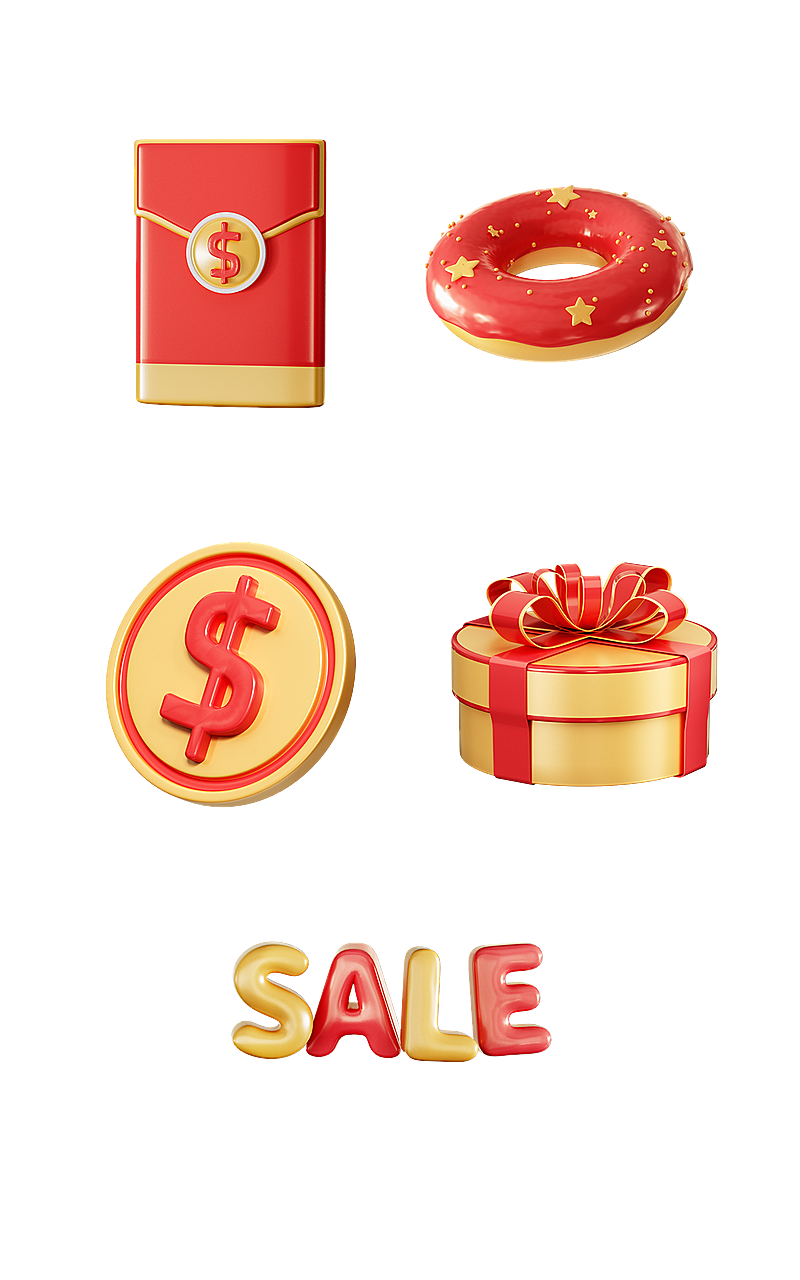 手绘电商大促优惠元素组合海报