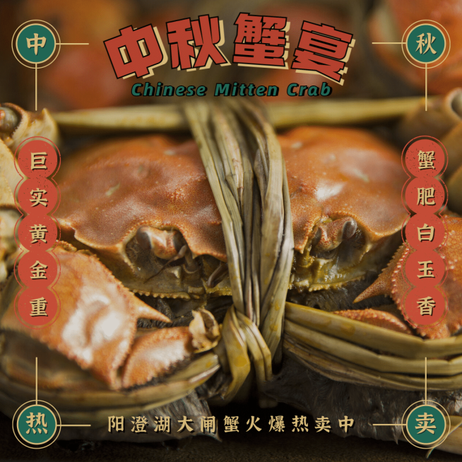 中秋蟹宴晒图美食手绘中秋热卖PLOG预览效果