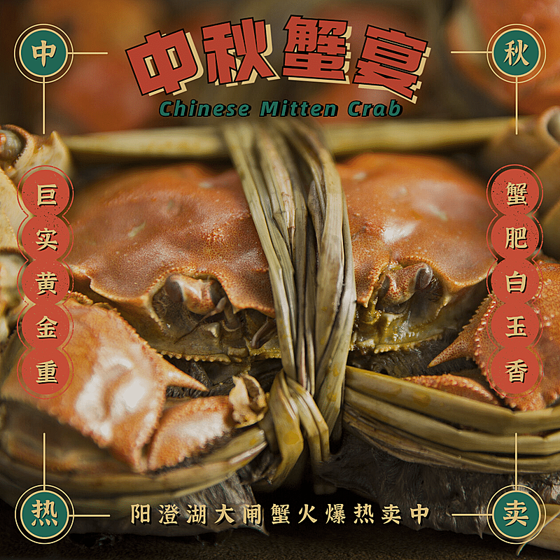 中秋蟹宴晒图美食手绘中秋热卖PLOG