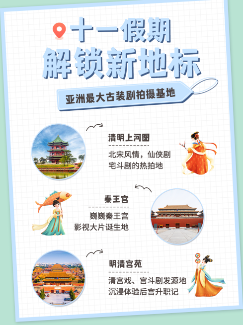 国庆节旅游手帐风小红书封面配图预览效果