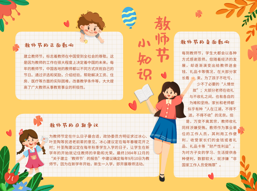 教师节知识科普手绘卡通手抄报预览效果