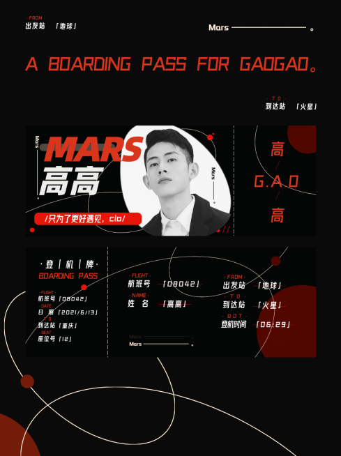 时尚潮酷明星应援登机牌预览预览效果