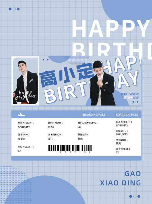 简约风明星生日应援登机牌预览预览效果