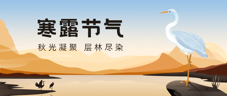寒露节气祝福白鹭手绘公众号首图预览效果