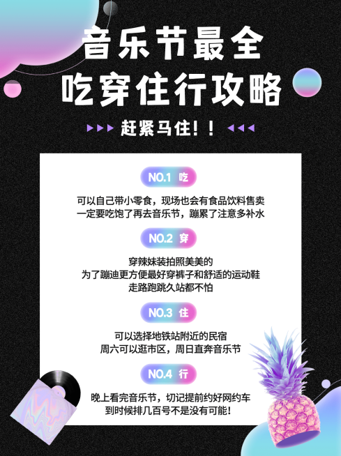 潮酷风音乐节活动攻略小红书配图预览效果