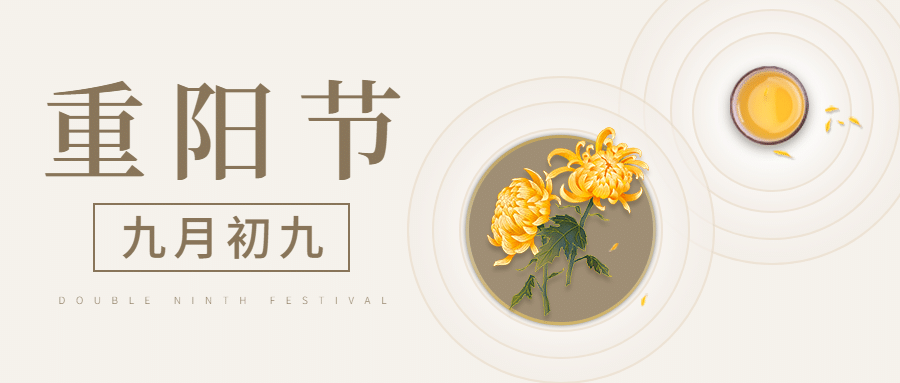 九九重阳节祝福菊花图框简洁中国风公众号首图预览效果