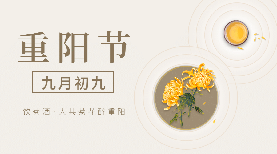 九九重阳节祝福菊花图框简洁中国风广告banner预览效果