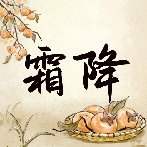 霜降节气祝福吃柿子手绘插画公众号次图预览效果