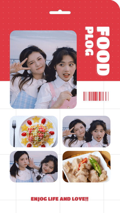 简约英文文艺美食拼图晒照5图框