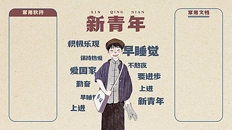 五四青年节觉醒年代手绘电脑桌面分区壁纸