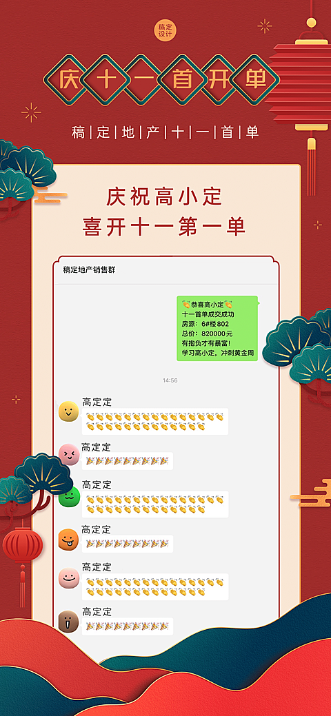国庆节房地产表彰颁奖喜庆竖版喜报