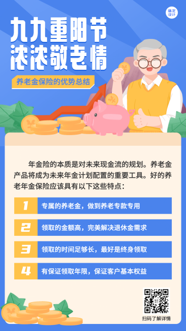金融保险重阳节养老金知识科普手绘海报预览效果