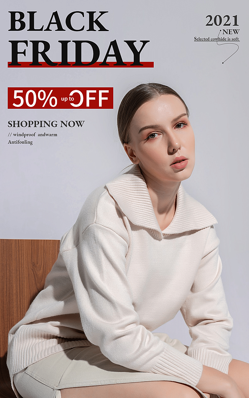 简约黑色星期五服装女装跨境电商海报