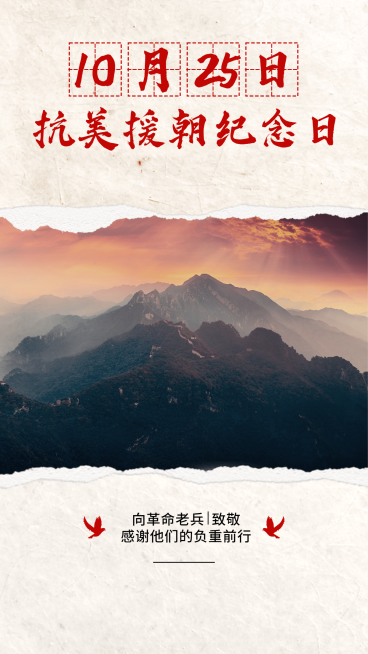 抗美援朝革命纪念日致敬英雄手机海报预览效果