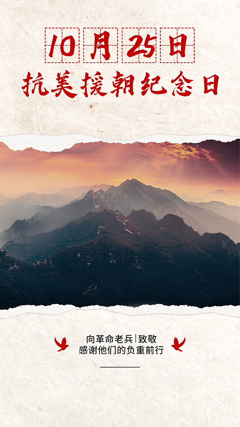 抗美援朝革命纪念日致敬英雄手机海报