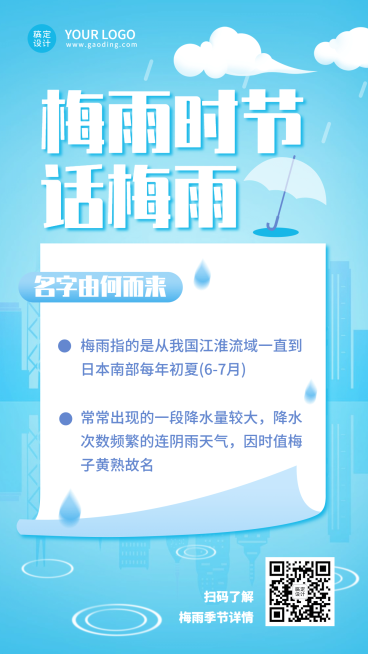 通用梅雨知识科普卡通手机海报预览效果