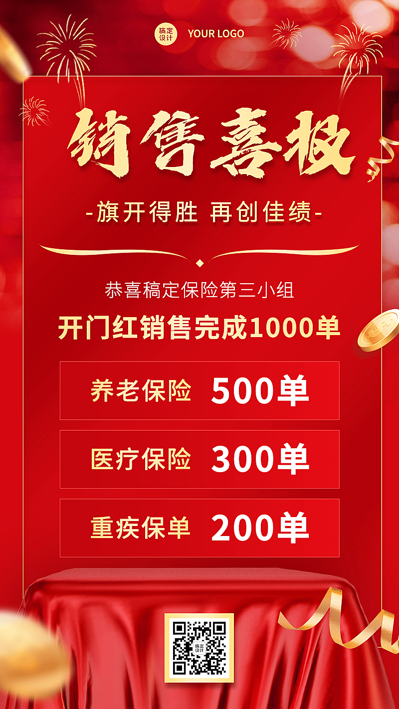 金融保险表彰颁奖喜报红金风海报