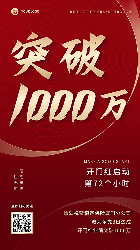 金融保险表彰颁奖喜报红金海报