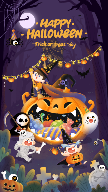 万圣节手绘可爱插画海报预览效果