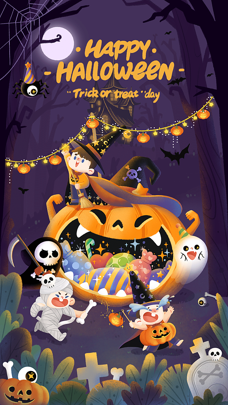 万圣节手绘可爱插画海报