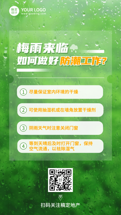 通用梅雨知识科普实景手机海报