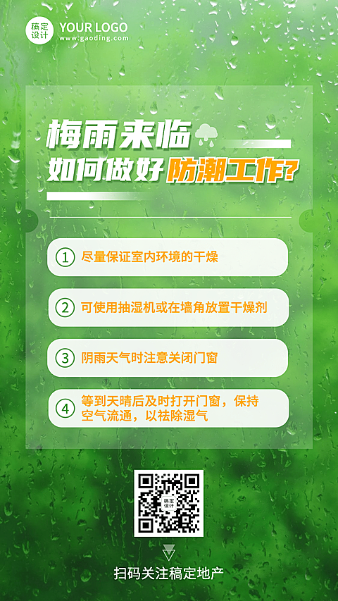 通用梅雨知识科普实景手机海报