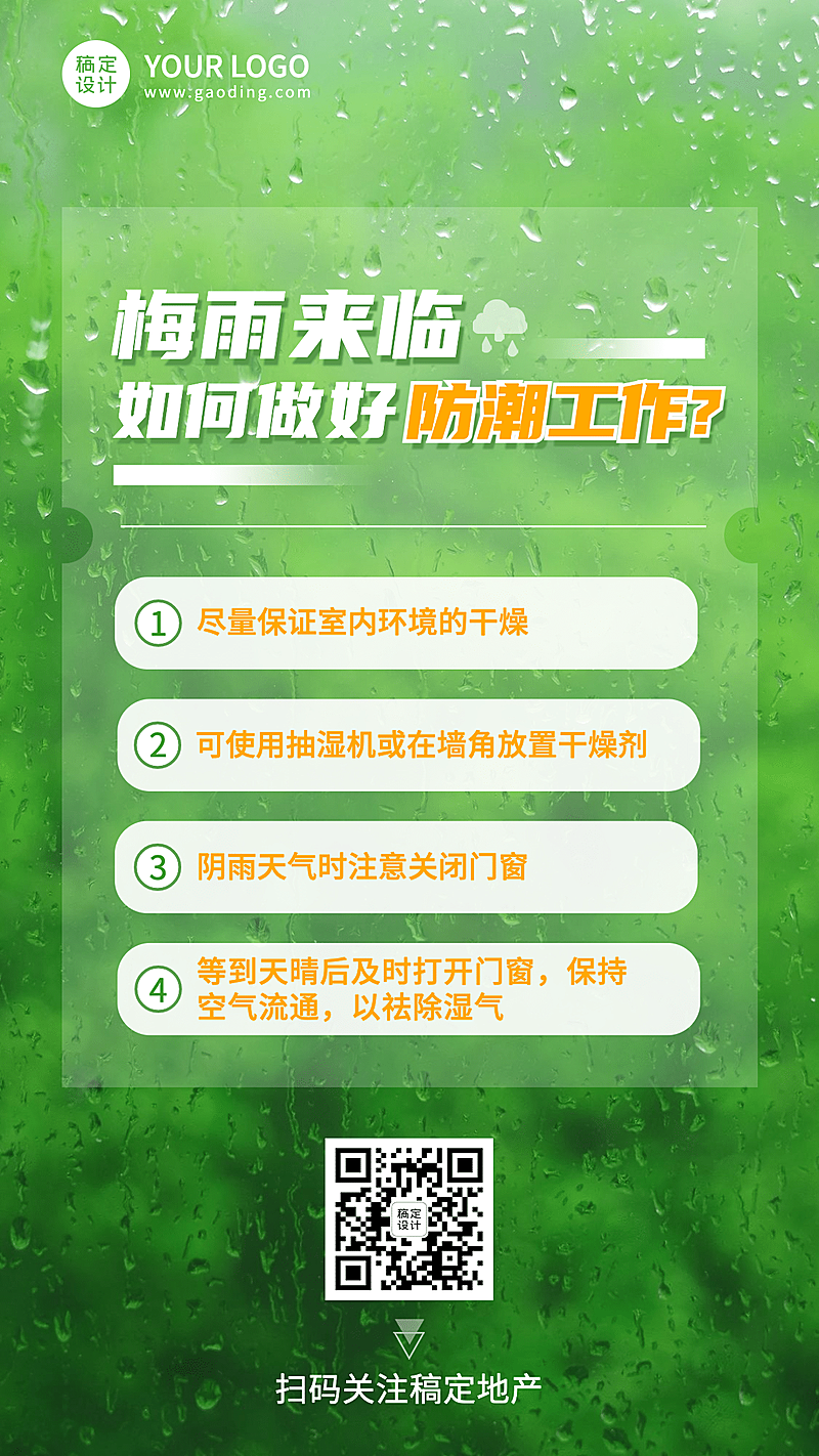 通用梅雨知识科普实景手机海报