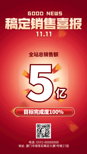 双十一红色喜庆红包喜报GIF动态海报预览效果