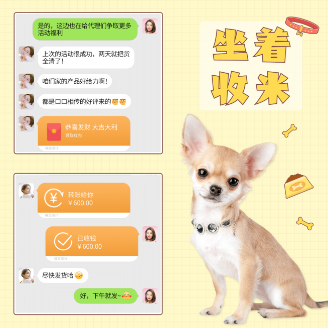 简约格子背景狗狗萌宠晒单晒反馈预览效果
