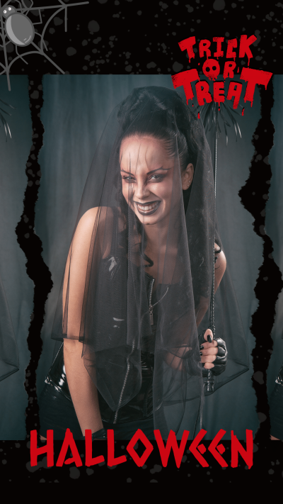 Creative Halloween Festival Horrible Smile Woman Greeting Text Instagram Story