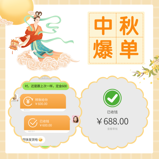 手绘嫦娥圆月双图框晒单预览效果