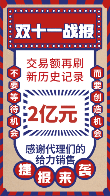 双十一复古销售战报GIF动态手机海报预览效果